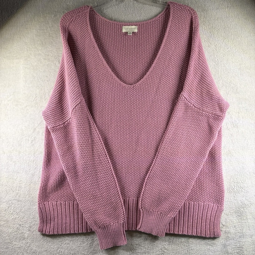 Chunky Knit Sweater Vest V-Neck Mauve Pink Oversized Boho Lucky Brand L